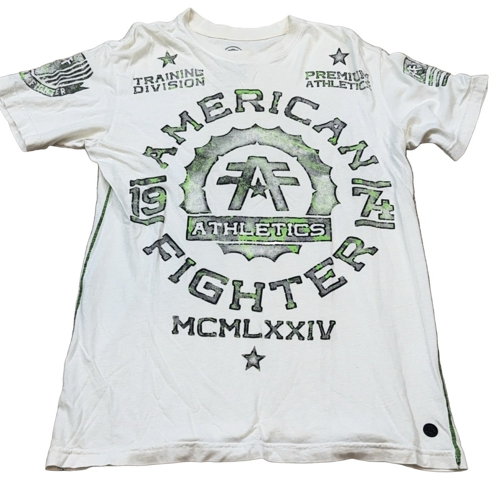 American Fighter Athletics T-Shirt Men S Reflective Graphic Print White Green